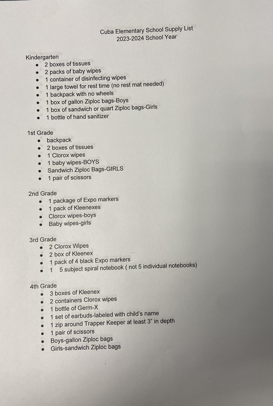 2023-2024 School Supply List - News and Announcements 